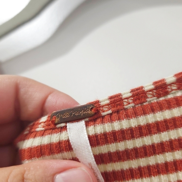 FREE PEOPLE Frenchie Striped Short Sleeve Top, Cayenne Combo, High Stretch, L - Picture 9 of 16